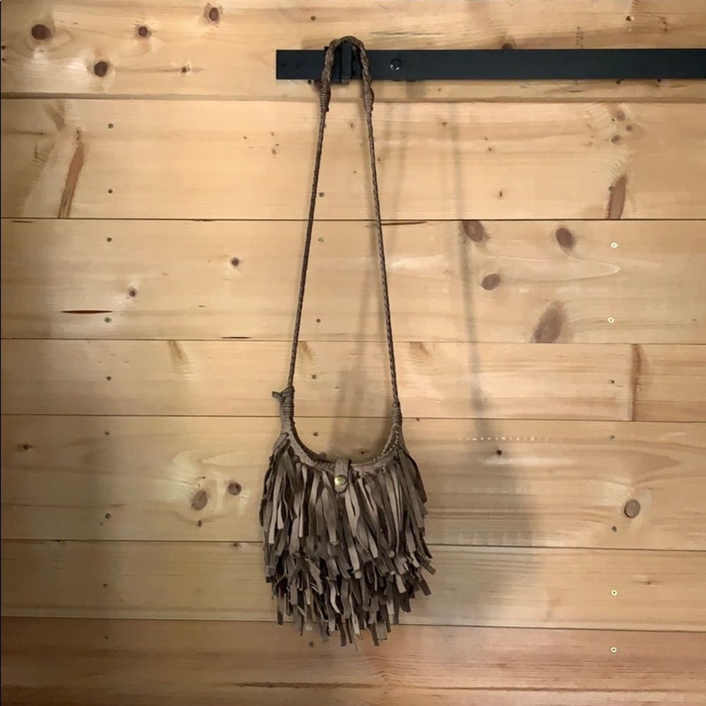 Frye taupe fringed crossbody